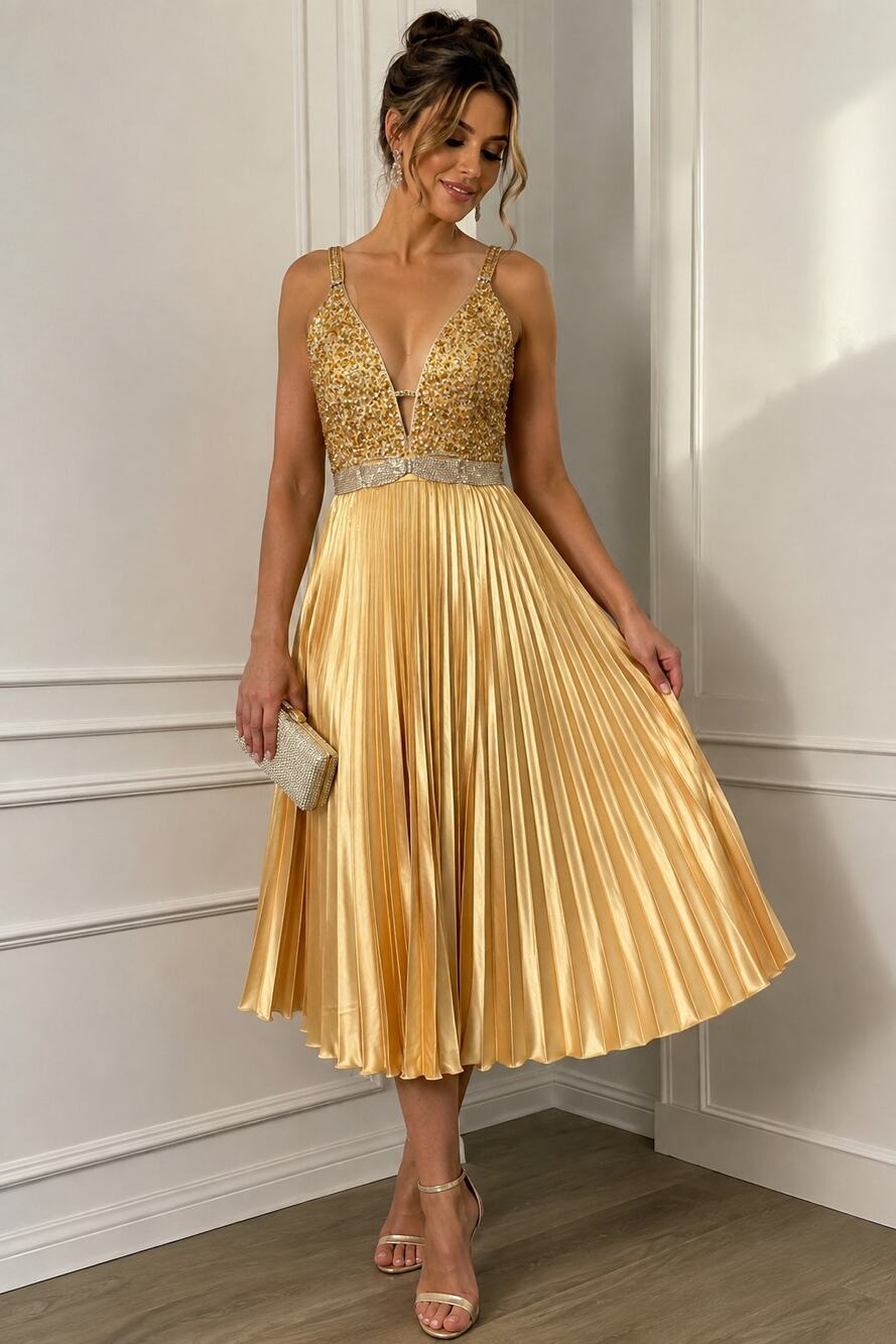 Cassandra Stone Y2K 100% Silk Beaded Gold Cocktail Dress Size 8